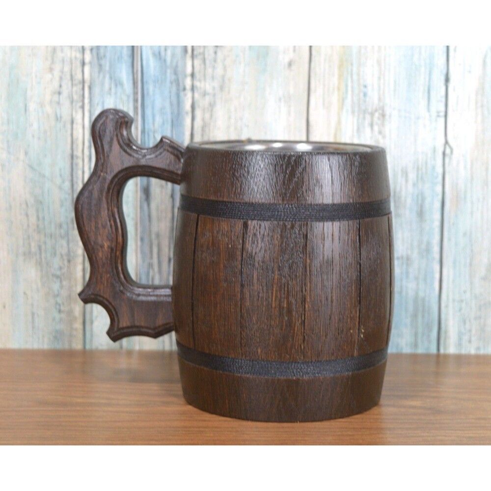 Rustic Wood Beer Mug Tankard Stein | Medieval Viking Style | **Has Crack** AS-IS